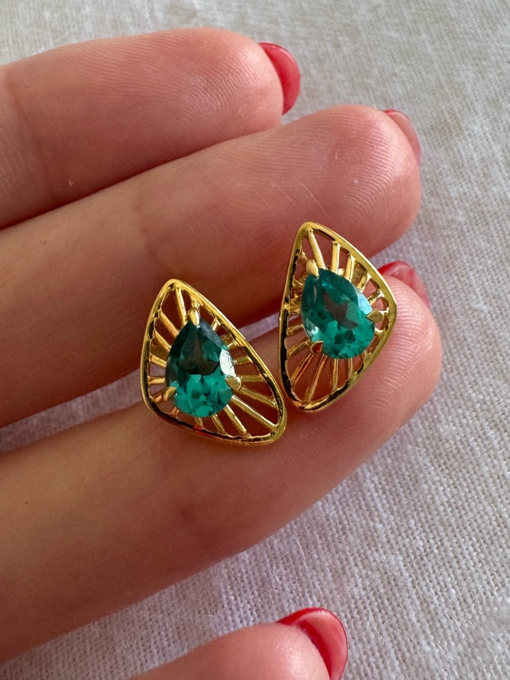 Lab Paraiba Tourmaline Gold Vermeil Studs